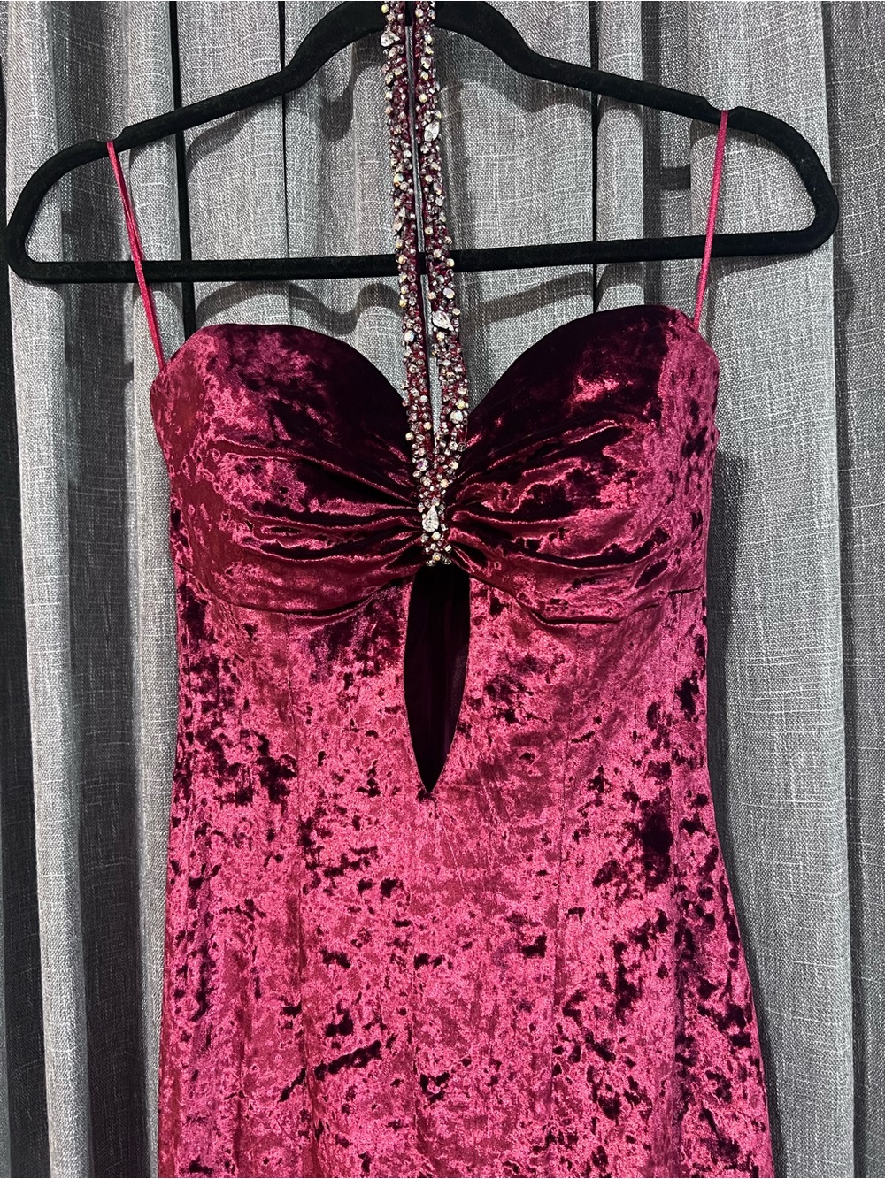 Vintage Jovani Burgundy Crushed Velvet Rhinestone Homecoming Party Dress XS